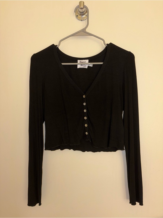 Princess Polly Tops - Princess Polly Black Cropped Button-Front Long Sleeve Top